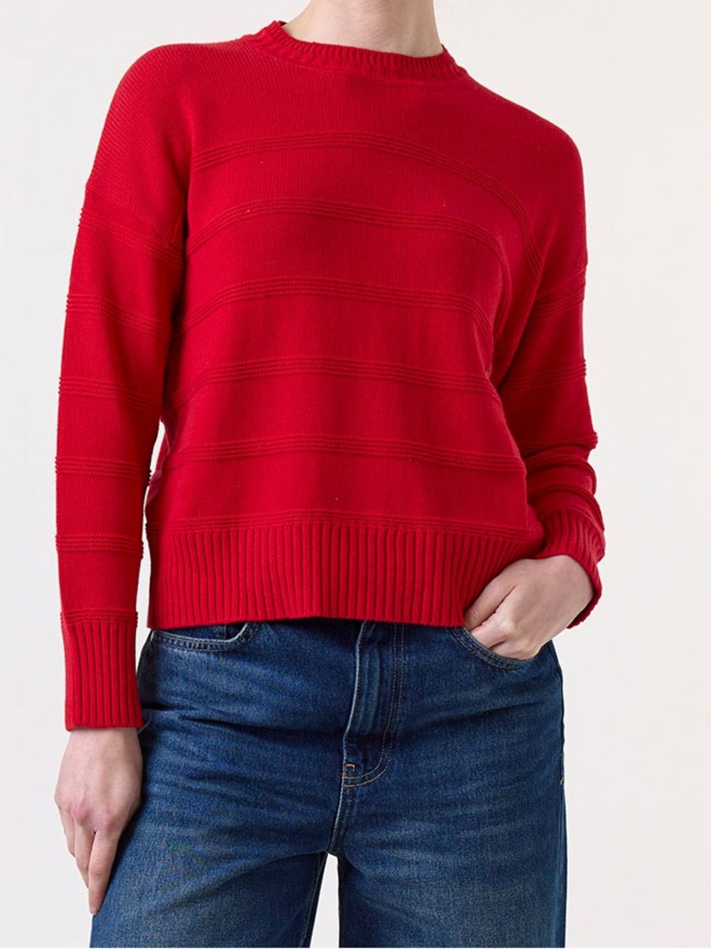 Tilly Textured Stripe Cotton Crewneck Sweater